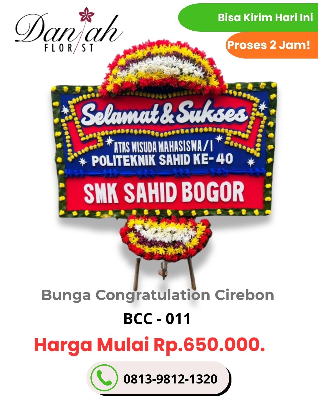 Rangkaian bunga meja Cirebon untuk hadiah Daniah Florist