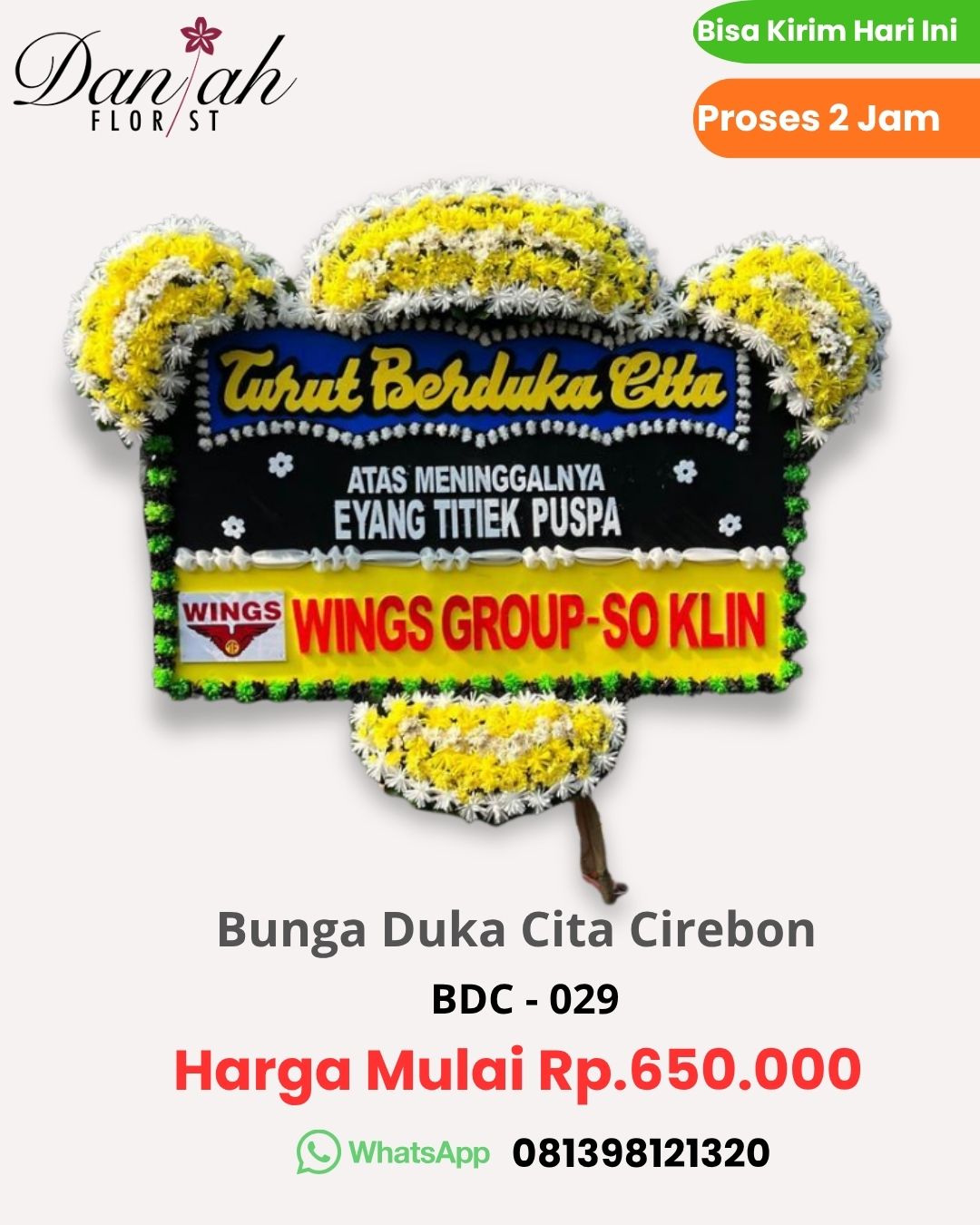Bunga papan ucapan duka cita Gempol Cirebon DANIAH Florist