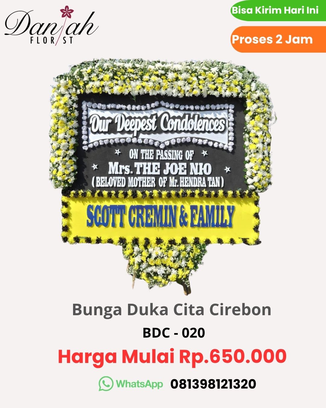 Bunga papan duka cita Ciledug Cirebon dari Daniah Florist